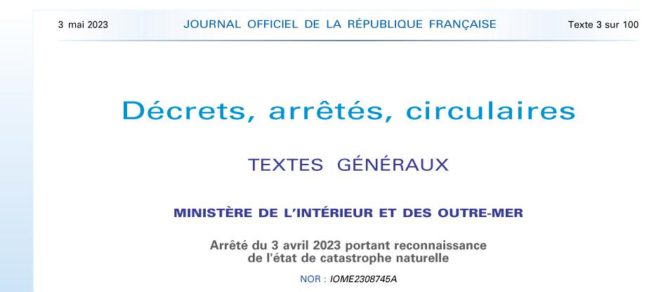 Arrete catastrophe naturelle 1