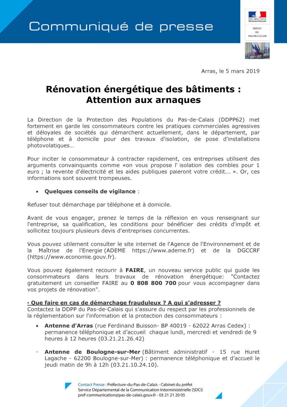 Cp attention aux arnaques renovation energetique des batiments