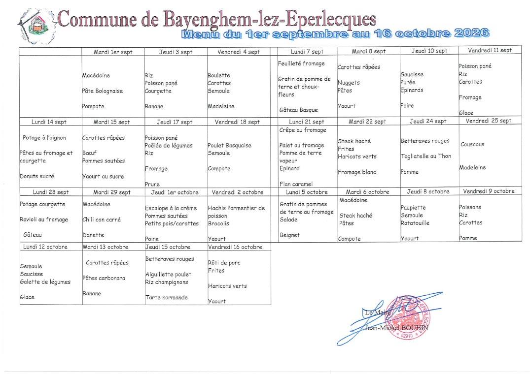 Menu scolaire rentree