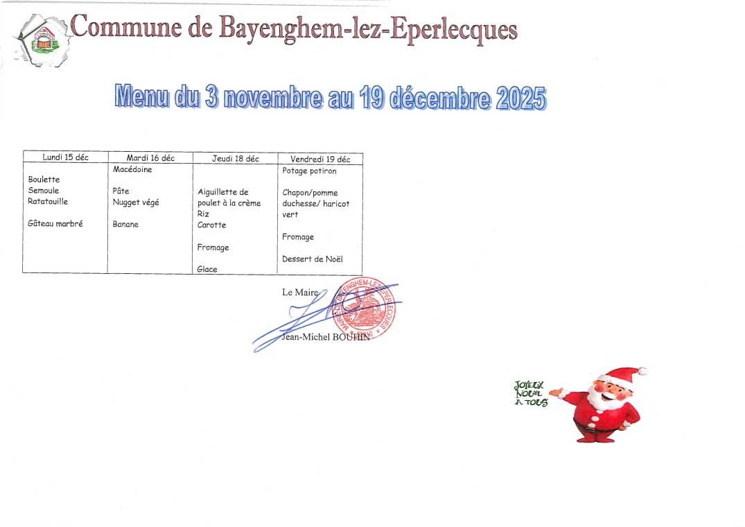 Menus du 15 au 19 decembre